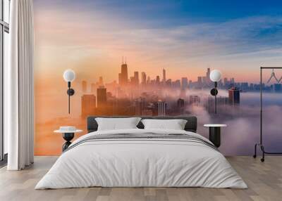 Chicago foggy sunrise Wall mural