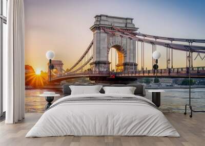 Morning sun and Liberty bridge in Budapest Wall mural