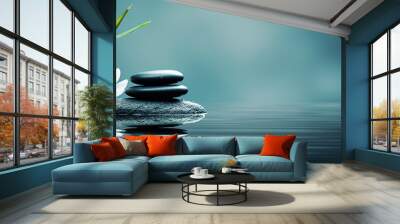 Illustration with a zen scene of deep relaxation and tranquility and with space for text Wall mural