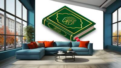 Quran icon isometric design, green and gold color quran. Wall mural