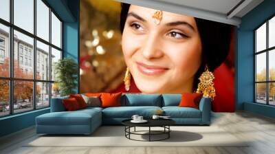 beauty sweet indian girl in sari smiling Wall mural