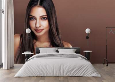 cute happy young indian woman in studio close up smiling, fashio Wall mural