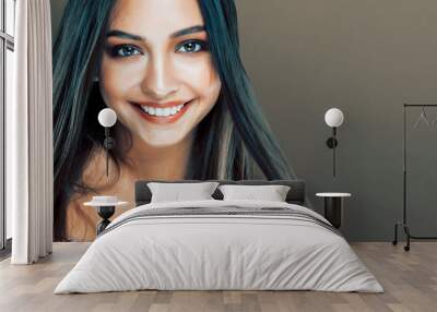 cute happy young indian woman in studio close up smiling, fashio Wall mural