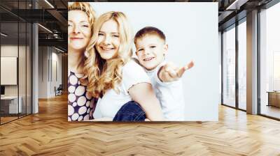 happy smiling family together posing cheerful on white backgroun Wall mural