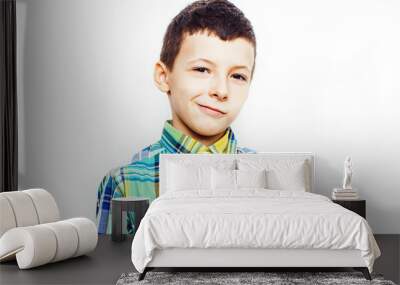 little cute boy on white background gesture smiling close up, lifestyle people concept Wall mural