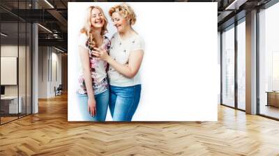 mother with daughter together posing happy smiling isolated on white background with copyspace, lifestyle people concept Wall mural