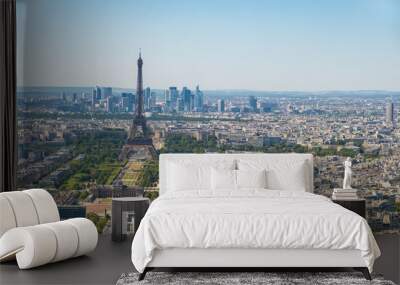 Paris skyline with Eiffel Tower, Les Invalides and business district of Defense, as seen from Montparnasse Tower, Paris, France Wall mural