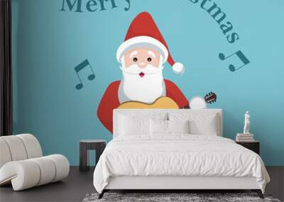 Christmas card of Santa Claus playing acoustic guitar Wall mural