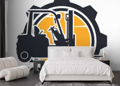 Heavy machinery label with forklift silhouette Wall mural