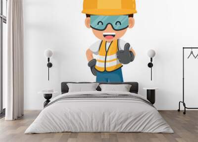 Industrial construction worker in his personal protective equipment with a thumbs up. Industrial safety and occupational health at work Wall mural