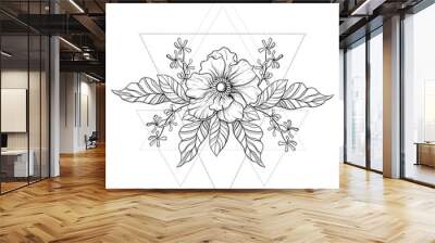 Hand drawn boho tattoo. Blackwork flower in hipster triangles fr Wall mural