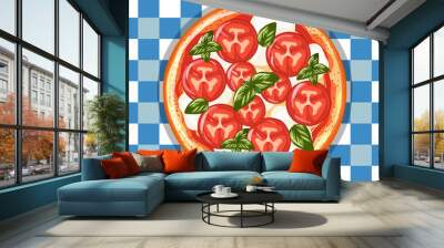 italian pizza margarita with tomatoes, cheese and basil. hand dr Wall mural