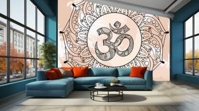 Zentangle Ohm symbol in round Indian Mandala, tattoo design in d Wall mural