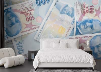 100 Turkish Lira (TRY) banknote currency background Wall mural