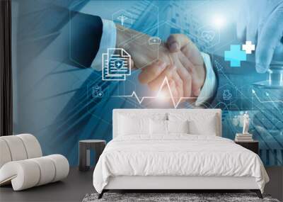 .Healthcare business concept, Business investment, Teamwork, Medical examination and graph data growth of business, Virtual hospital and family medicine, Medical technology, Health Insurance. Wall mural