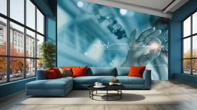 .Healthcare technology, Medical revolution and the advance of technology Artificial Intelligence, AI Deep Learning for Medical Research, Transformation of innovation and technology for future Health. Wall mural