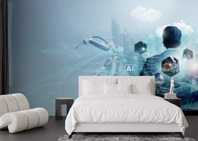 Artificial Intelligence and future trend of business, Ai. Business and digital transformation, Data exchange, Future of business and corporate global is powered by technology AI smart with innovation. Wall mural