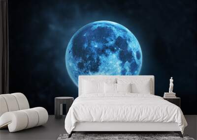 Blue full moon atmosphere at dark night sky background Wall mural