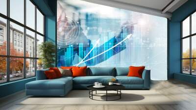 Hand of businessman drawing graphs growth of business, planning and strategy on modern virtual interface screen. Wall mural