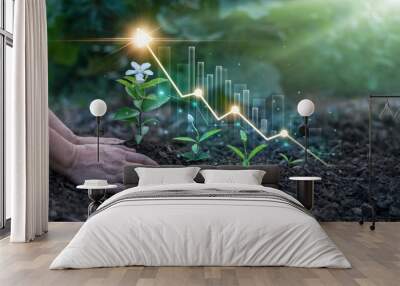 hand plant a tree growing step and arrow graph business of growth and success in future. business gr Wall mural