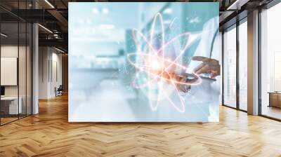 Health and medical science healthcare on virtual interface, Innovation and digital technology in future on hospital background. Wall mural