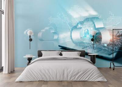 loud computing concept. Data security and cloud connection technology, Encryption personal information Wall mural