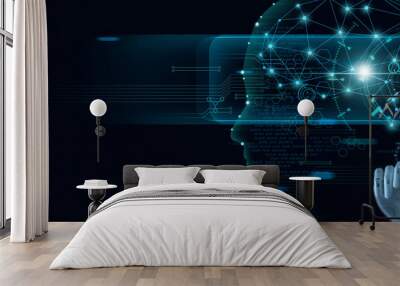 Machine learning. Hand of robot touching on binary data. Futuristic Artificial intelligence (AI). Deep Learning. Brain representing. Algorithm and innovative. Neural Network. Big data visualization.. Wall mural