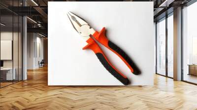 Pliers on a white background, top view Wall mural