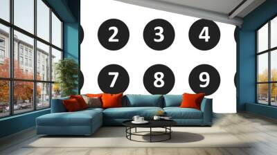 Simple round numbers symbol set. Black isolated font in vector flat Wall mural