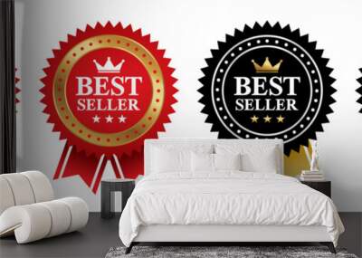 Best seller badge logo design. Best seller sticker label. 100% Satisfaction Guaranteed. Vector Illustration. Wall mural