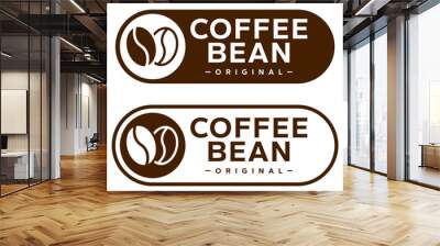 Coffee shop logo. Retro badge coffee bean and leaf branch with mountain natural icon line stamp logo vector design in vintage hipster modern style, premium coffee shop bar brand symbol icon. Wall mural