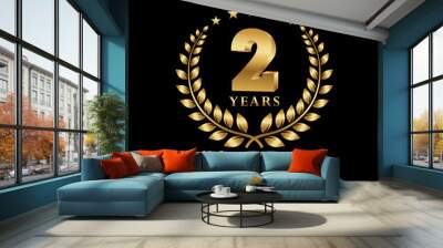 Happy Anniversary Logo 1, 2, 3, 4, 5, 6, 7, 8, 9 Years with Laurel Wreath Golden Star. Vector Illustration. Wall mural