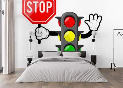 Ilustration of traffic light cartoon with traffic sign Wall mural