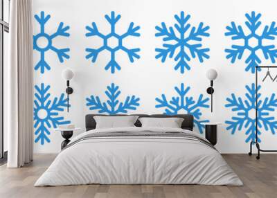 Set blue snowflake icons collection isolated on white background.	 Wall mural