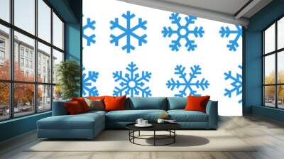 Set blue snowflake icons collection isolated on white background.	 Wall mural