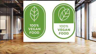 Set flat vegan icon on white background. Bio, Ecology, Organic logos and badges, label, tag. Vector illustration design. Wall mural