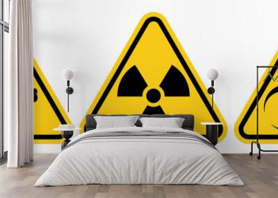 Set hazard danger yellow vector signs. Radiation sign, Biohazard sign, Toxic sign. Wall mural