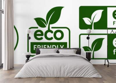 Set of eco friendly icons. Ecologic food stamps. Organic natural food labels. Wall mural