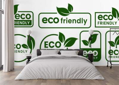 Set of eco friendly icons. Ecologic food stamps. Organic natural food labels. Wall mural