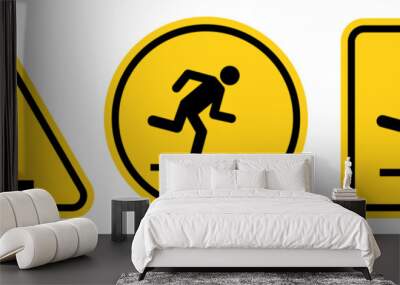 Tripping hazard symbol safety sign. Floor surface obstacle fall caution symbol. Person foot falling beware sign. Vector Illustration. Wall mural