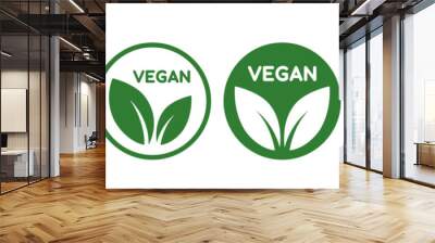 Vegan food icon set badge sign. Bio, Ecology, Organic logos and badges, label, tag. Green leaf on white background. Vector illustration. Wall mural