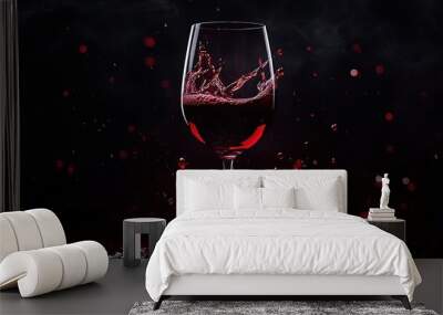 Black reflection board as the background, the dark tone highlights the texture and color of the red wine, The shaking red wine glass, The dynamic display of drinks during the filming process Wall mural