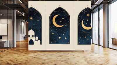 Islamic background greeting background with beautiful moon at sky Wall mural