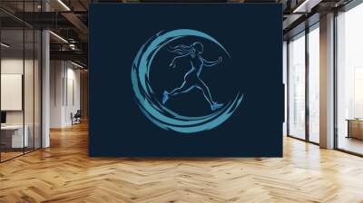 Logo running woman company, slate blue color Wall mural