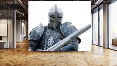 Medieval knight in armor with sword full body in white backgrond Wall mural