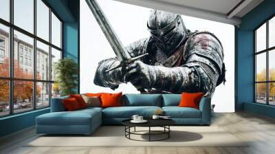 Medieval knight in armor with sword full body in white backgrond Wall mural