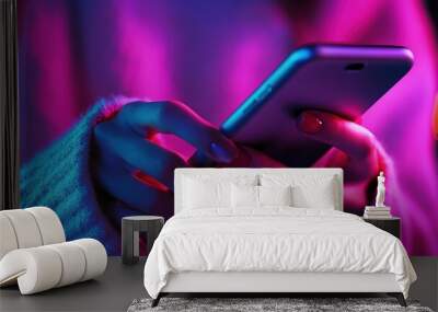 Person using mobile phone realistic background Wall mural