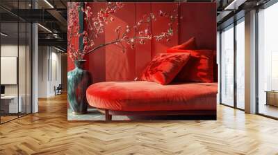 Red sofa with red bunch of flower Wall mural