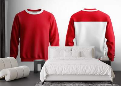 Set of red front and back view red sweatshirt sweater long sleeve on white background, Mock up template
 Wall mural