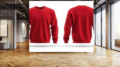 Set of red front and back view red sweatshirt sweater long sleeve on white background, Mock up template
 Wall mural